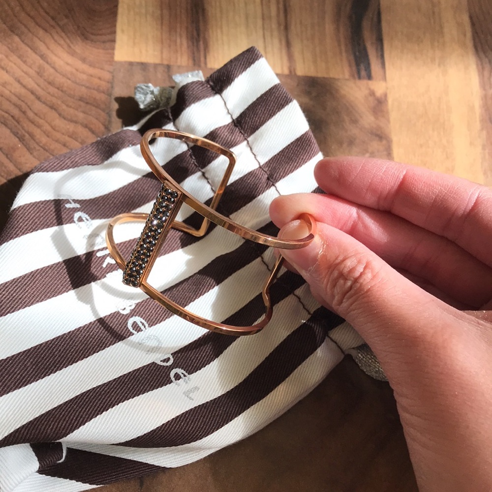 Henri Bendel Luxe Pave Deco Bar Harness Cuff in Rose Gold and Black - Picture 4 of 5